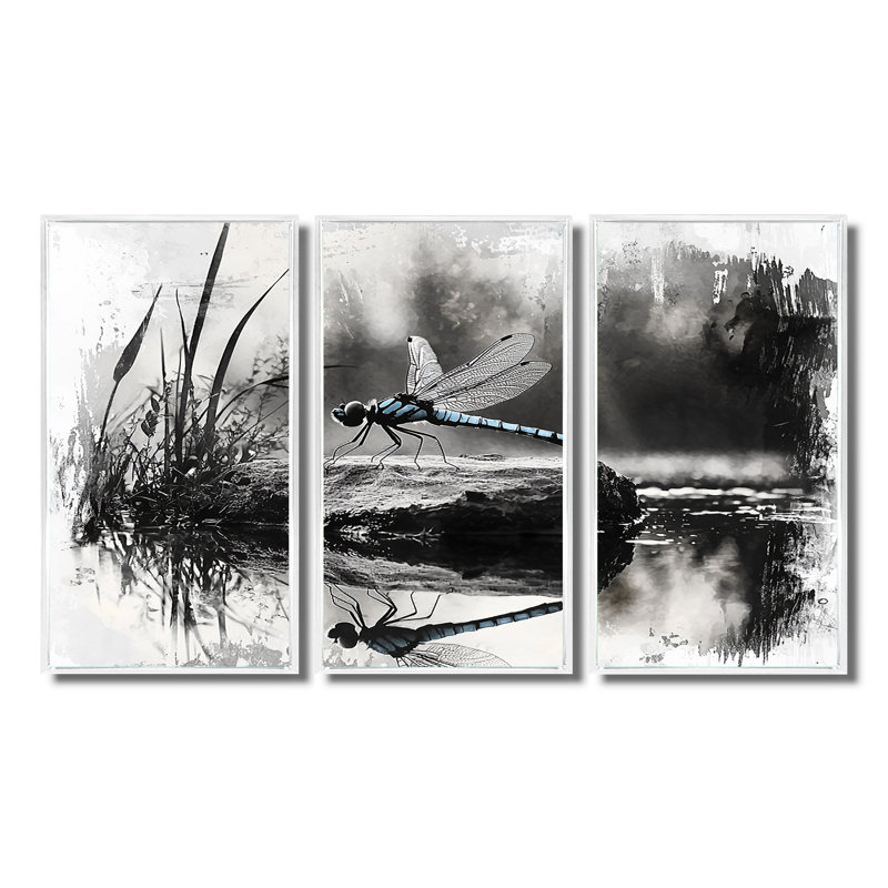 Ensemble de décoration murale en forme de libellule noire et blanche, H 28 po x l 36 po x P 1 po