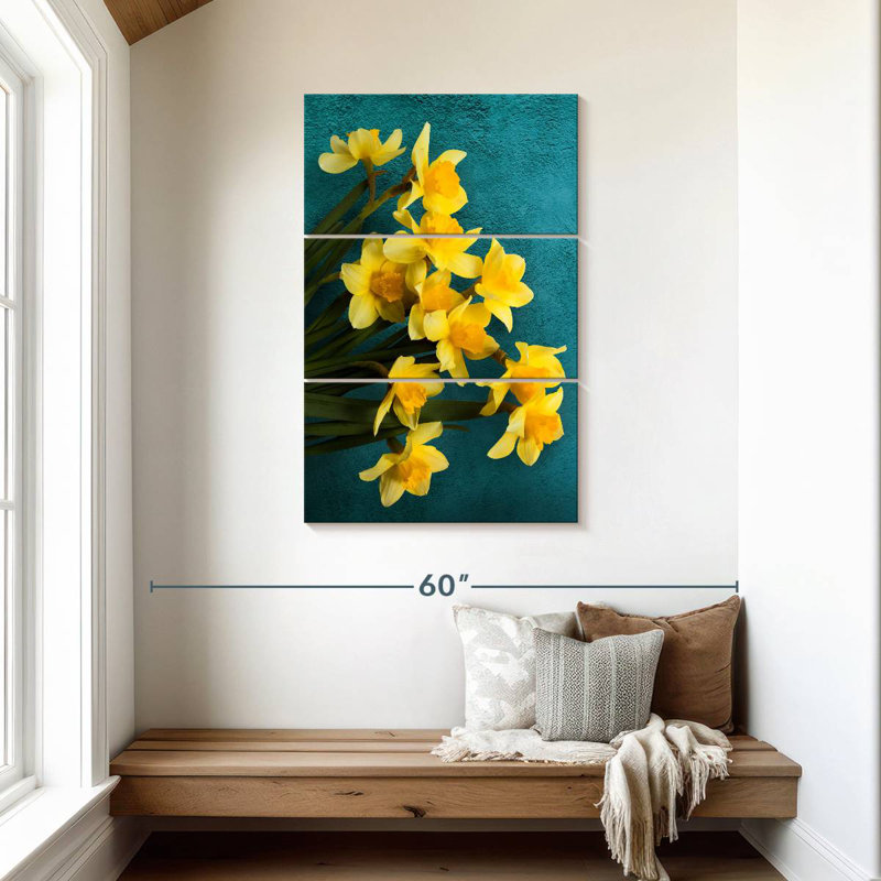 Harnek Daffodils On Teal, 45" H x 28" W