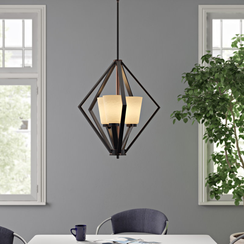Lustre géométrique à 3 lumières Naccarato, Bronze acajou