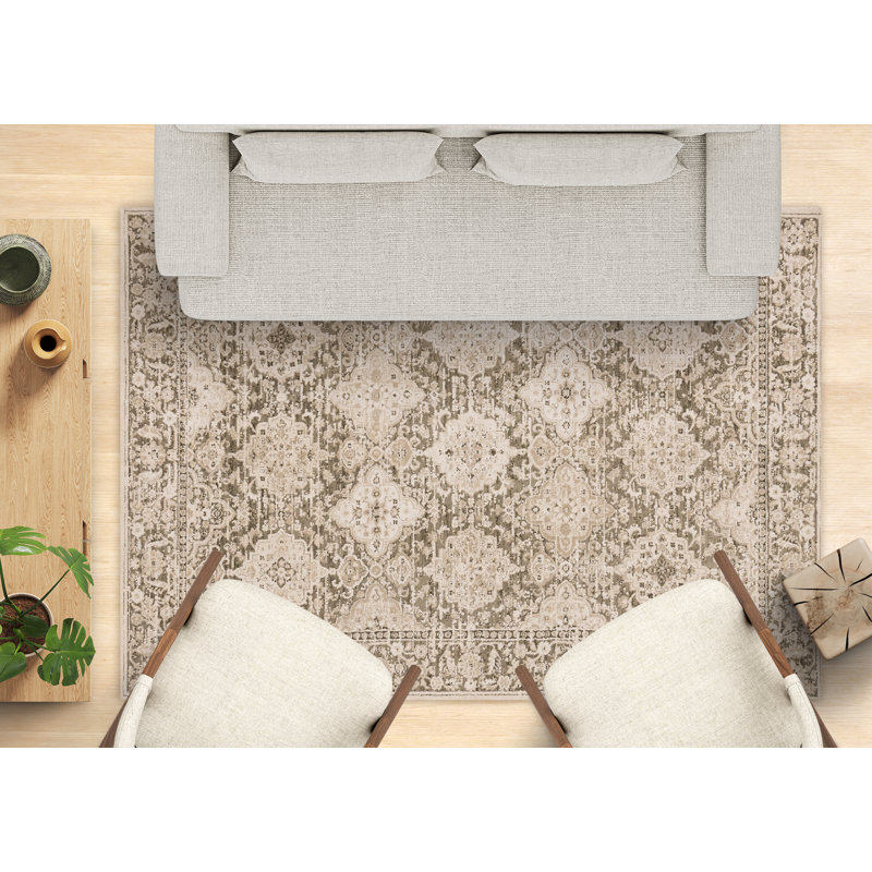 Tapis traditionnel texturé élégant taupe traditionnel Olive, Rectangle 5 pi 3 po x 7 pi 5 po
