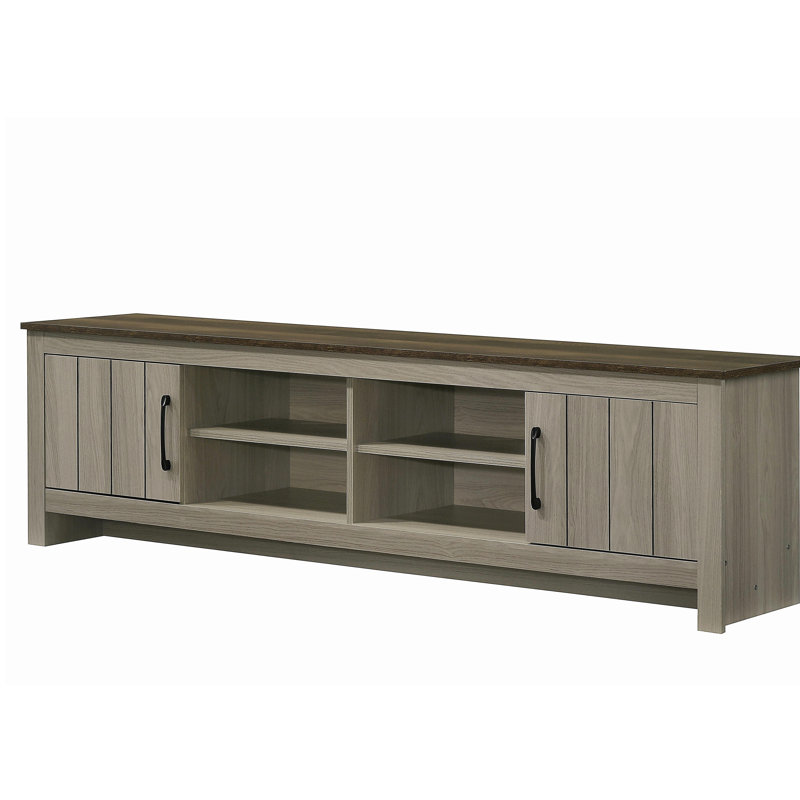 Meuble télé en chêne gris de 68,5 po de largeur avec tablettes et portes d'armoire Nyla