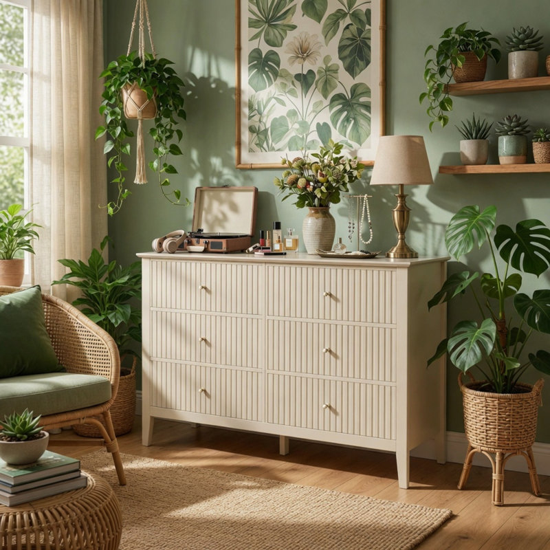 Commode double à 6 tiroirs Modern, Beige