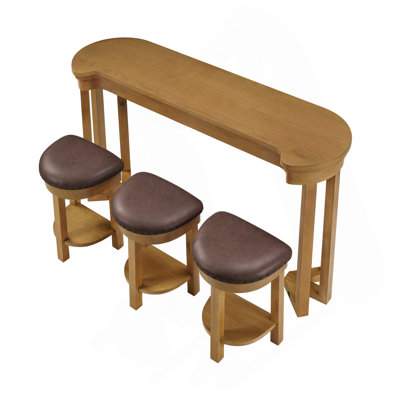 4 Piece Bar Table Set With3 PU Upholstered Bar Stools, Breakfast Table With 3 Padded Stools Solid Wood Counter Height Dining Table Set For Living Room, Dining Room