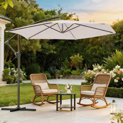 10ft Patio Umbrella, Outdoor Offset Umbrella with Safety Lock & Raised Pole for Stability