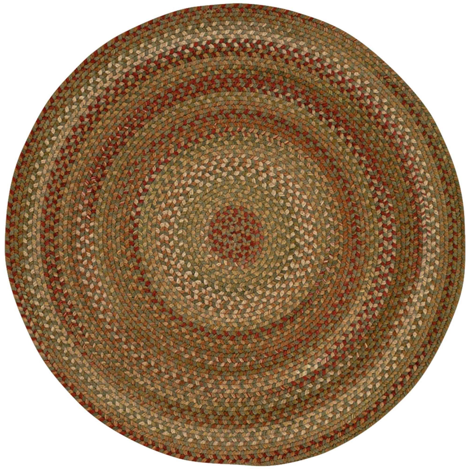 Red Brown Green Braided Striped Rug, Round 3'