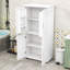 Grande armoire de rangement en bois pour salle de bain avec tablettes réglables, dispositif anti-basculement et beaucoup de rangement