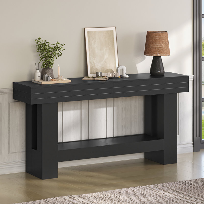 Wilborn 63"Narrow Console Table, Narrow Wood Sofa Table, Behind Couch Table