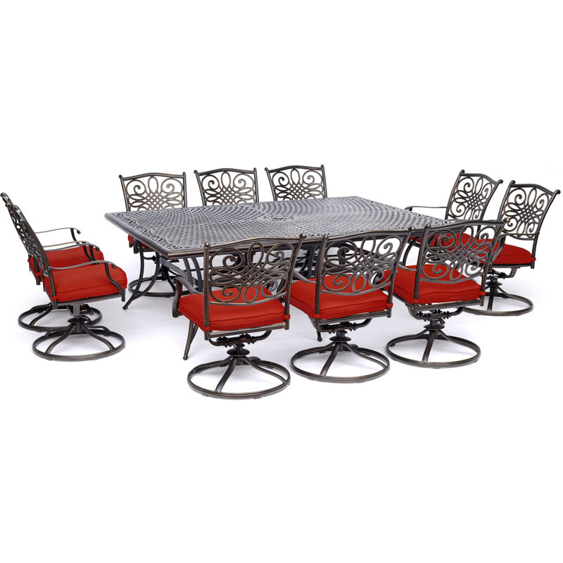 Riccardi 10 - Person Patio Dining Set with Rectangular Table, Red