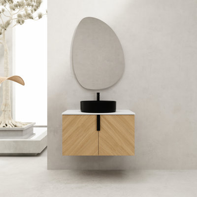 Meuble-lavabo de 30 po avec lavabo vasque en céramique, plateau en pierre artificielle et portes d'armoire à fermeture douce, surface blanche artistique, pour une mise à niveau