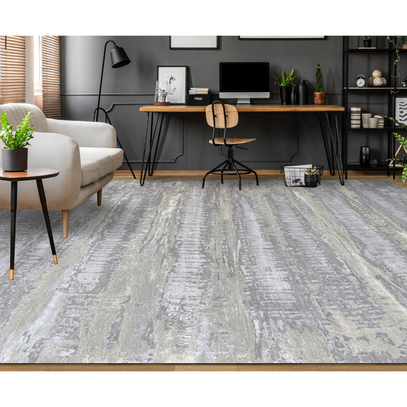 Abstract Area Rug in Gray, Rectangle 2' x 3'