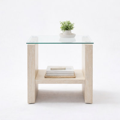 Table de bout carrée en verre avec tablette de rangement Meridian - 20 po x 20 po