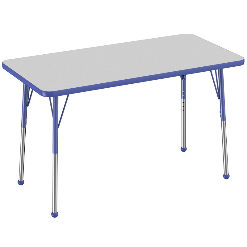 Table d'activité rectangulaire à hauteur réglable en forme de T, 24 po x 48 po, Gris/Bleu/Noir, Roulement à bille standard