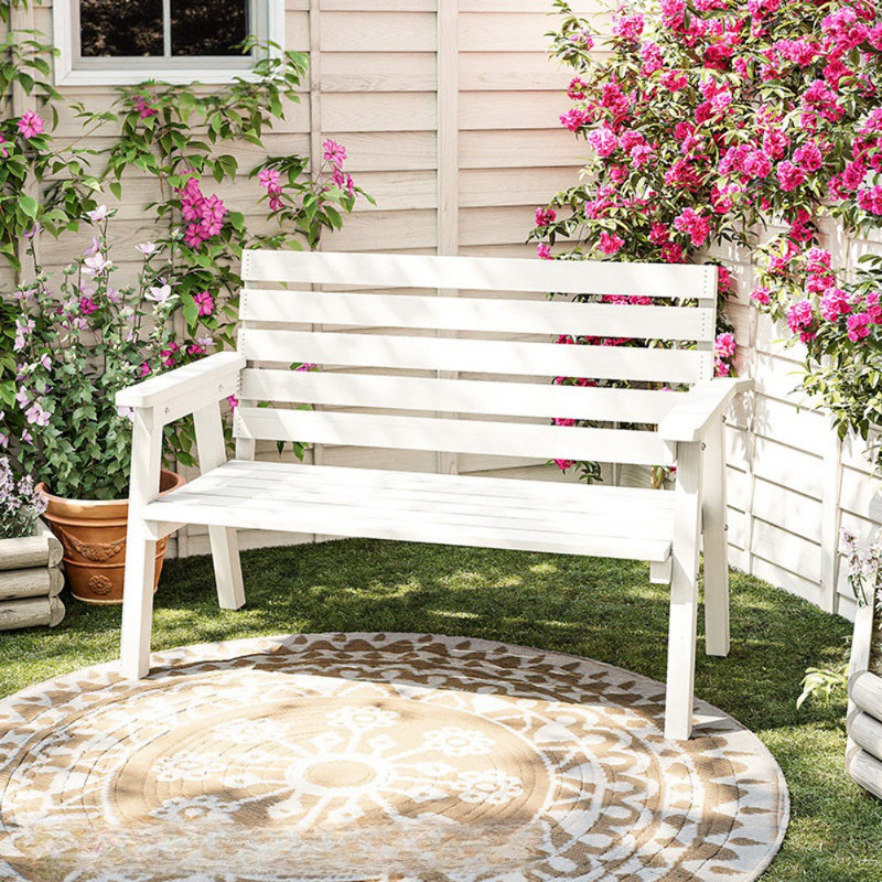 Banc d'extérieur en bois massif Modern Modern, Blanc