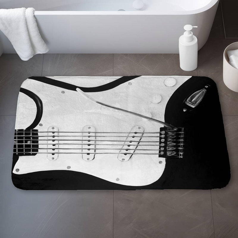 Black electric guitar Bath Mat with Non-Slip Backing - Quick Dry Memory Foam Bathroom Rug - Absorbent - Modern Plush Spa-Style - Machine Washable