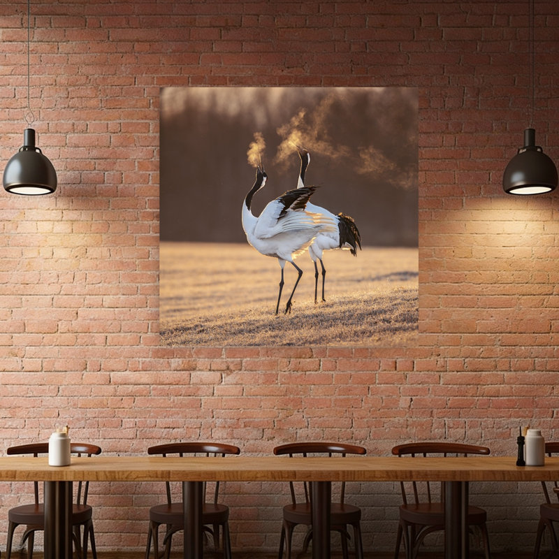 Cranes Golden Breath Elegant Peaceful Serene Bird Nature Wildlife, impression d'art mural, 48" H x 48" W
