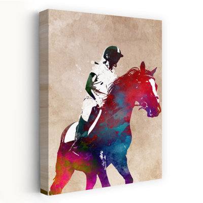 Aquarelle, cheval, cavalier, art mural contemporain