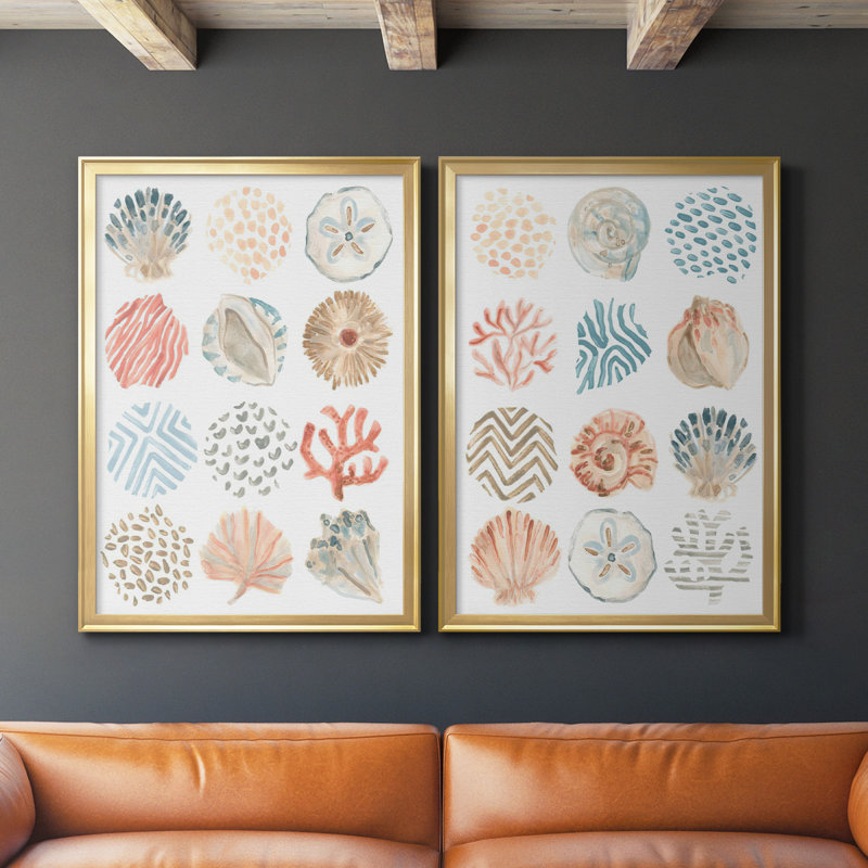 «Ocean Patterns I», ensemble de 2 reproductions d'art sur toile encadrées, Or, H 36,5 po x l 53 po x P 1,25 po