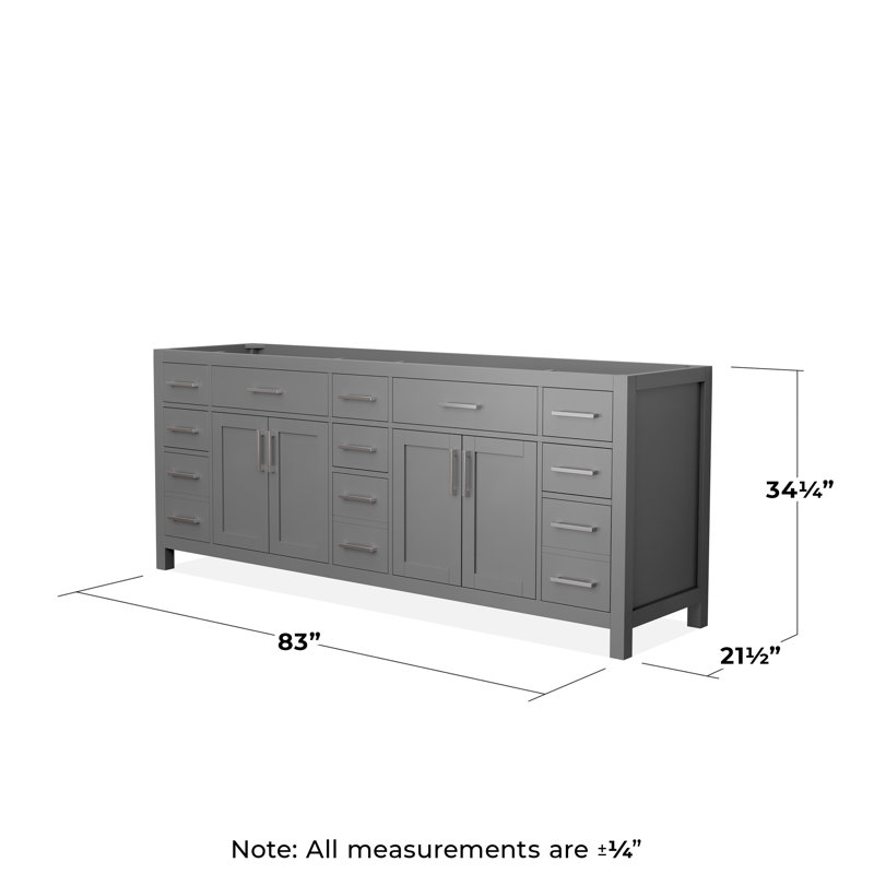 Base de meuble-lavabo double autoportante de 83 po Beckett, Gris foncé / nickel brossé