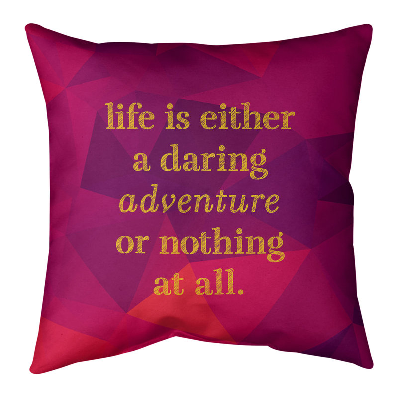 Oreiller en fausse pierre-citation vie adventure, 16 po x 1 po, Rubellite / or