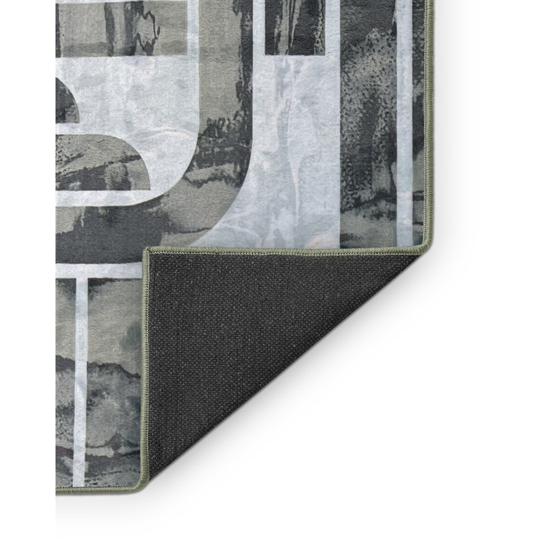 Tapis en polyester tissé à la machine en vert granit, Rectangle 2 pi x 4 pi