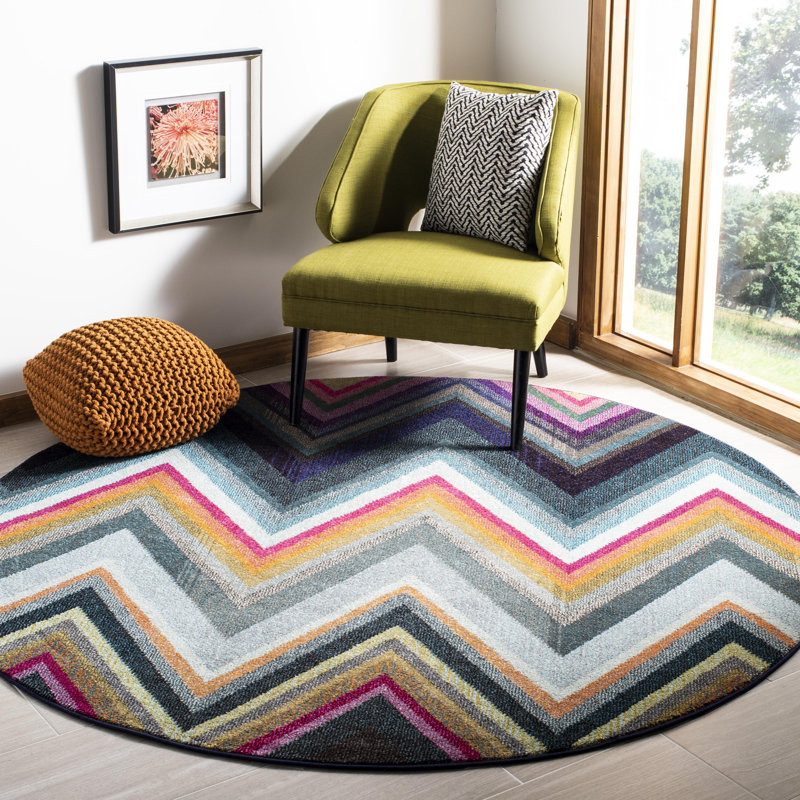 Tapis à chevrons Aljoharah Performance, Rond 6 pi 7 po