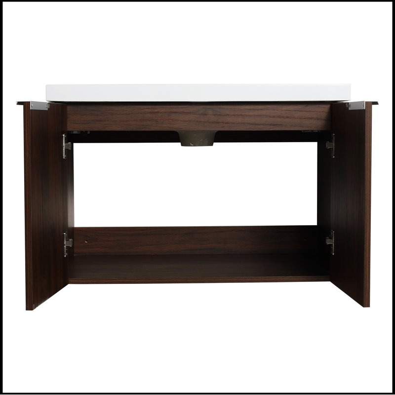 Meuble-lavabo 72 po à fermeture en douceur avec lavabo et petites tablettes de rangement, Noyer de Californie