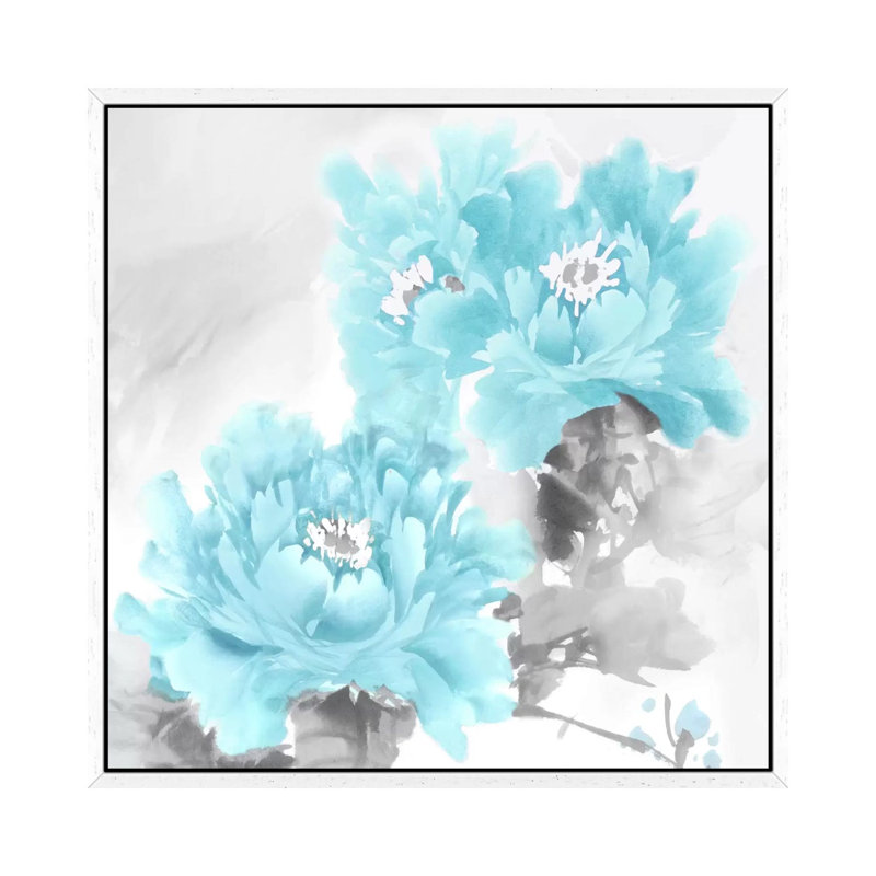 Flower Bloom In Aqua II 1 Piece Wall Art on Canvas, 93.98 cm H x 93.98 cm W, White Framed