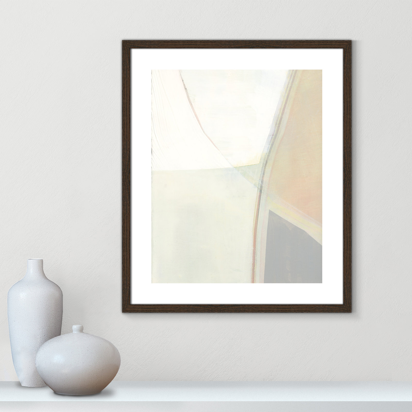 In Neutral II - Painting Print, Walnut Wood Framed Paper, 25.5" H x 21.5" W x 0.75" D