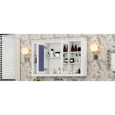 Armoire à miroir de salle de bain 47 po avec rangement, tablette réglable et tablettes ouvertes, armoire à pharmacie murale pour salle de bain, chambre à coucher, meuble-lavabo