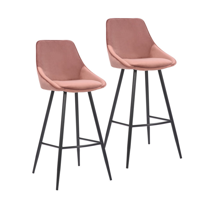 Upholstered Counter Stool with Metal Frame, Pink