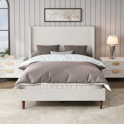 High Headboard Upholstered Bed, Bed Frame, 12-Slat Support, Easy To Assemble, Chenille Cloth, No Box Spring Needed by Latitude Run
