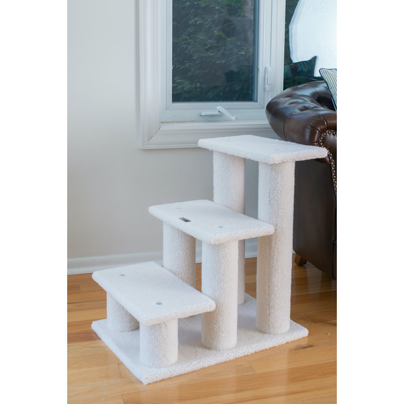Ivory Faux Fleece 25" High Cat and Dog Steps