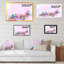 Pinceau rose et oiseaux mauves - reproduction sur toile avec cadre flottant-618871711-618871700