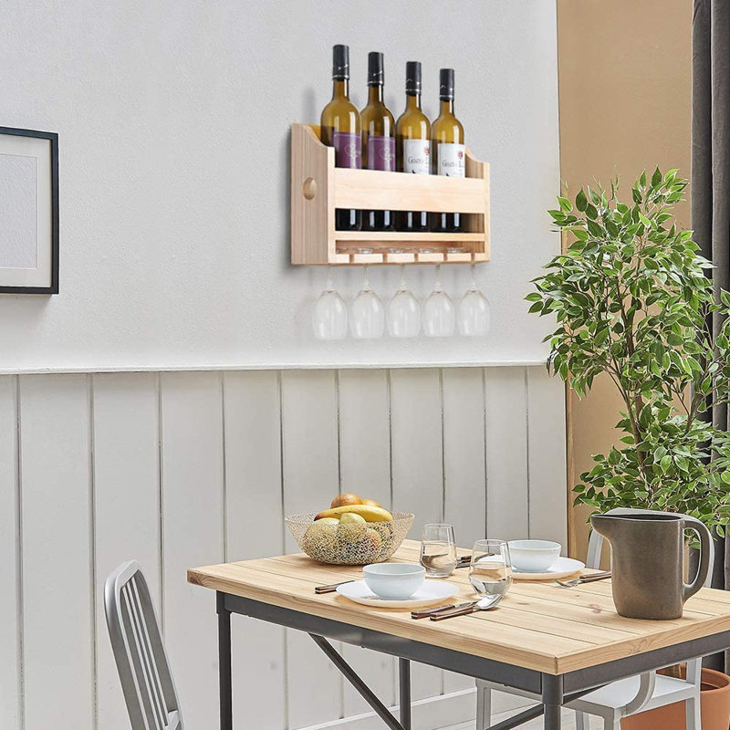 Support à vin mural en verre massif pour 4 bouteilles Miconia, Naturel, H 9,6 po x l 16,1 po x P 4,1 po