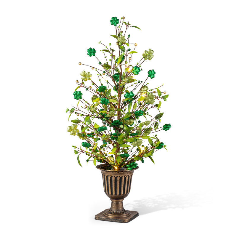 36"H Lightd St. Patrick's Shamrock Urn Porch Tree，W/Timer