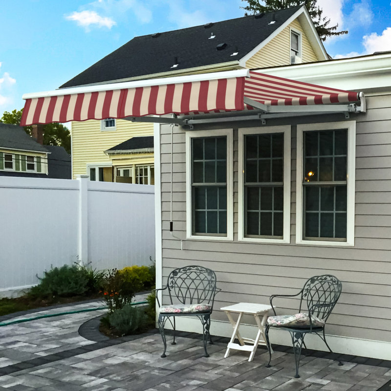 Awntech Maui Patio Retractable Awning, Burgundy/Tan Stripe, Manual, 288" W x 120" D