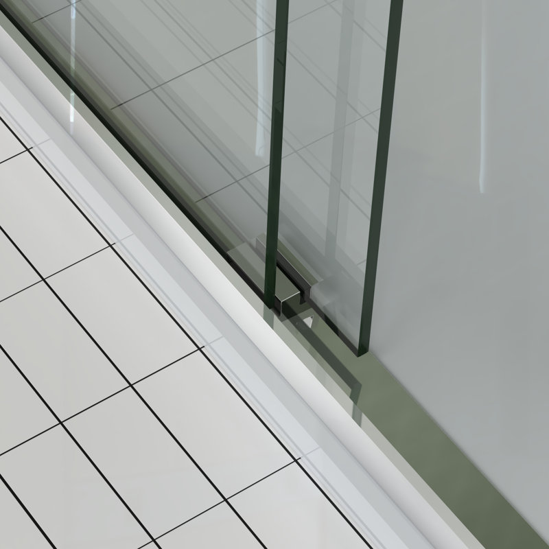 60" Wide And 70" High Aluminum Frame Bypass Bathroom Sliding Door With Double Handle As Towel Rail, - Crash Angle, Mute Rollers, Easy To Install 56 Adjustable Width 8mm & Tempered Glass, Stainless