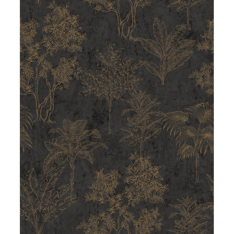 Zen Floral Paper Metallic Wallpaper Roll, Gold/Blue