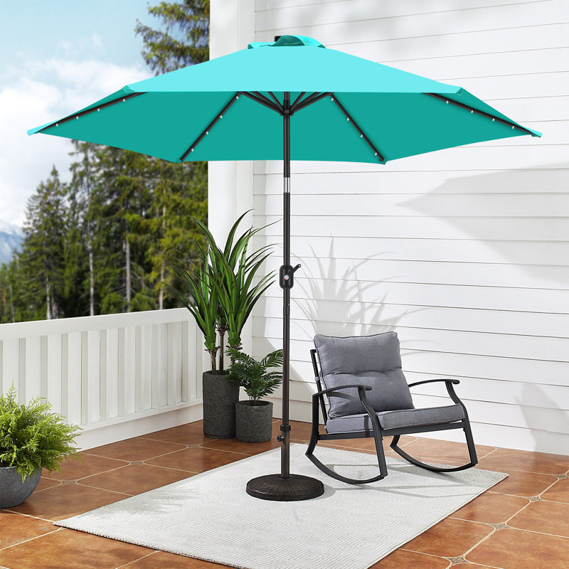 7.5 Ft Peacock Blue Solar LED Lighted Patio Umbrella