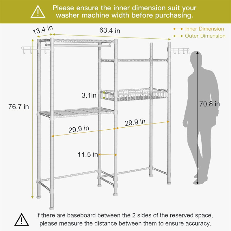 Over Washer Towel Storage Shelf - Adjustable With Hooks