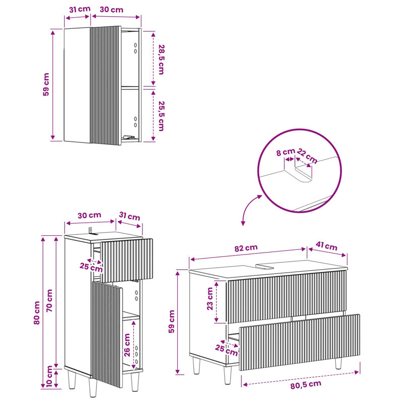 Bathroom Storage Furniture Set, Smoked Oak
