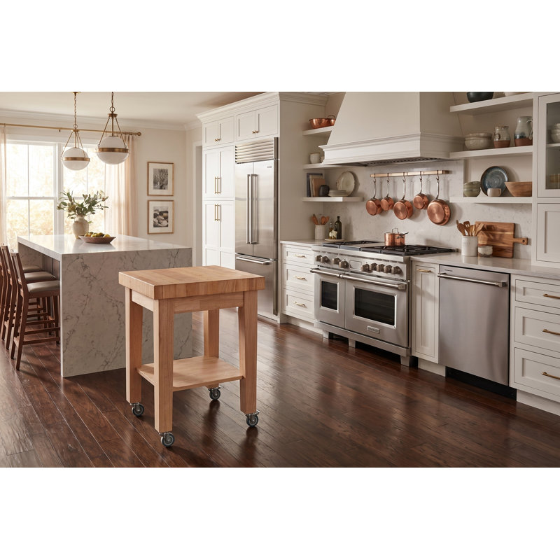 Cuthbert Kitchen Cart with Butcher Block Top, Unfinished