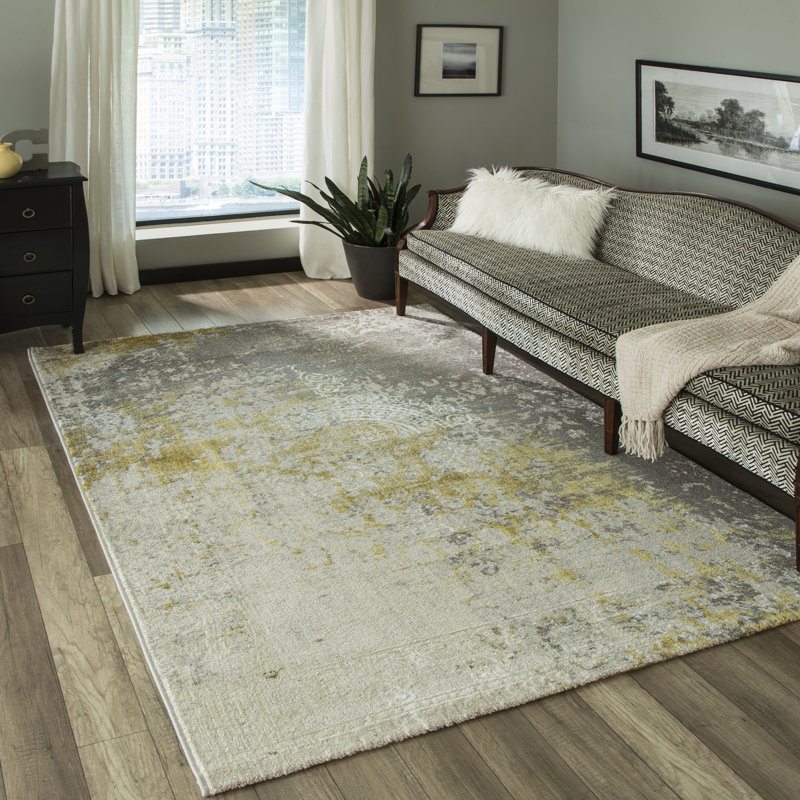 Tapis doré / gris, Rectangle 5 pi 3 po x 7 pi 6 po