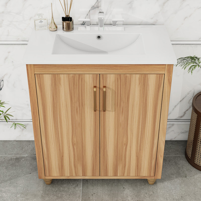 Meuble-lavabo avec lavabo en céramique, tiroir spacieux et tablette réglable