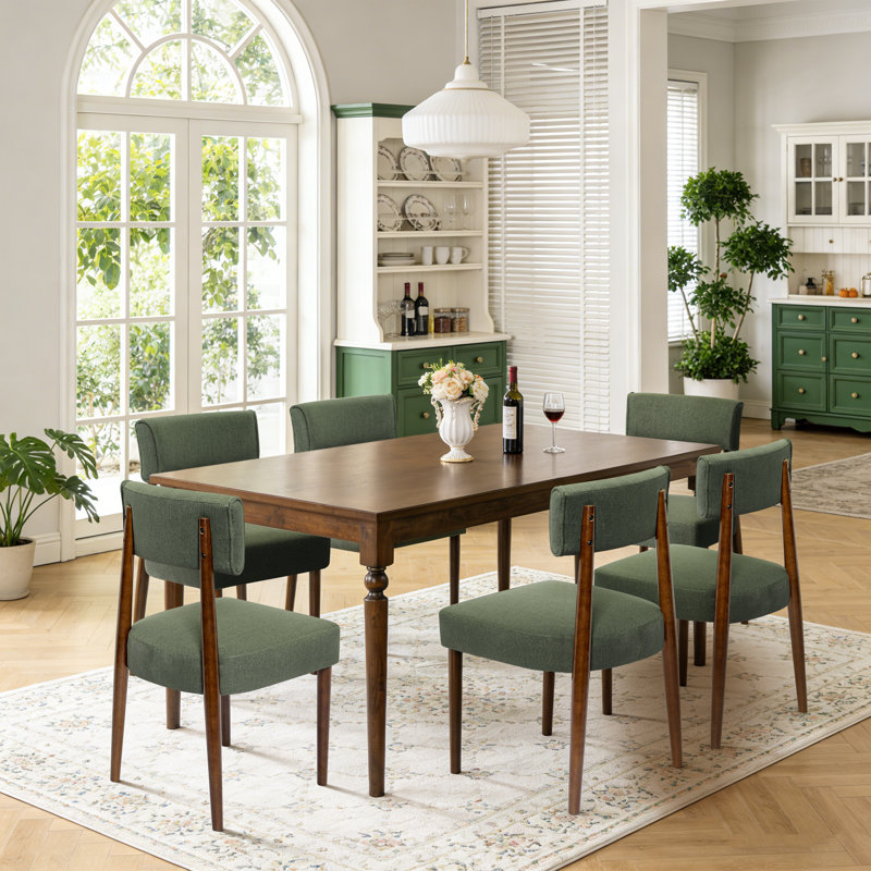 Upholstered Solid Wood Dining Chair Side Chair, Green, Brown