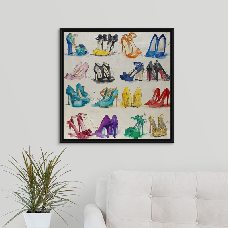 « placard of chaussures », peinture sur toile, H 37,7 po x l 37,7 po x P 1,75 po, Cadre flottant noir