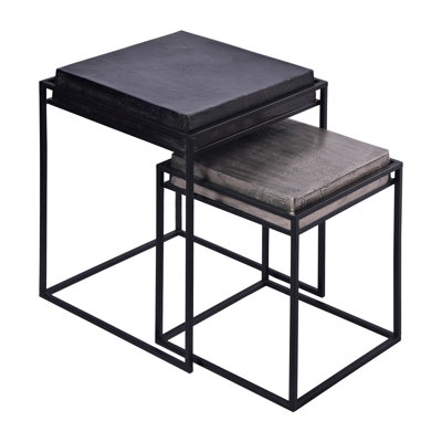 2 Piece Set 23""H/19""H Black/Gold Metal Nested Square Side Accent Tables made of Durable and High-Quality Aluminum and Iron Materials -  17 Stories, 2A6D4607F3FA4A9686861579D46103BE