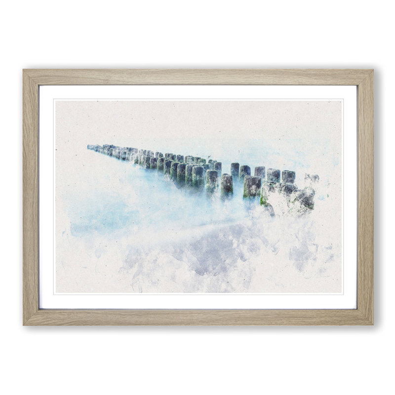 Breakwater within an Endless Sea - Picture Frame Graphic Art Print, Oak Framed, 40cm H x 60cm W x 2cm D