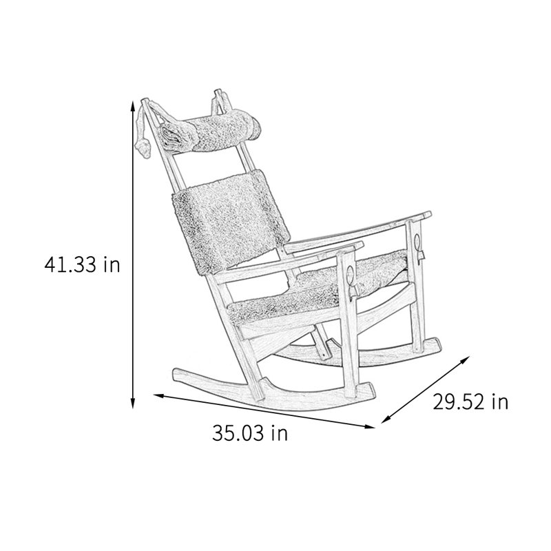 Chaise berçante simple en bois massif, Rouge vin