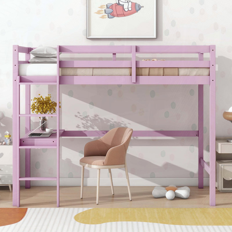 Twin High Loft Bed with Built-in Desk, Pink